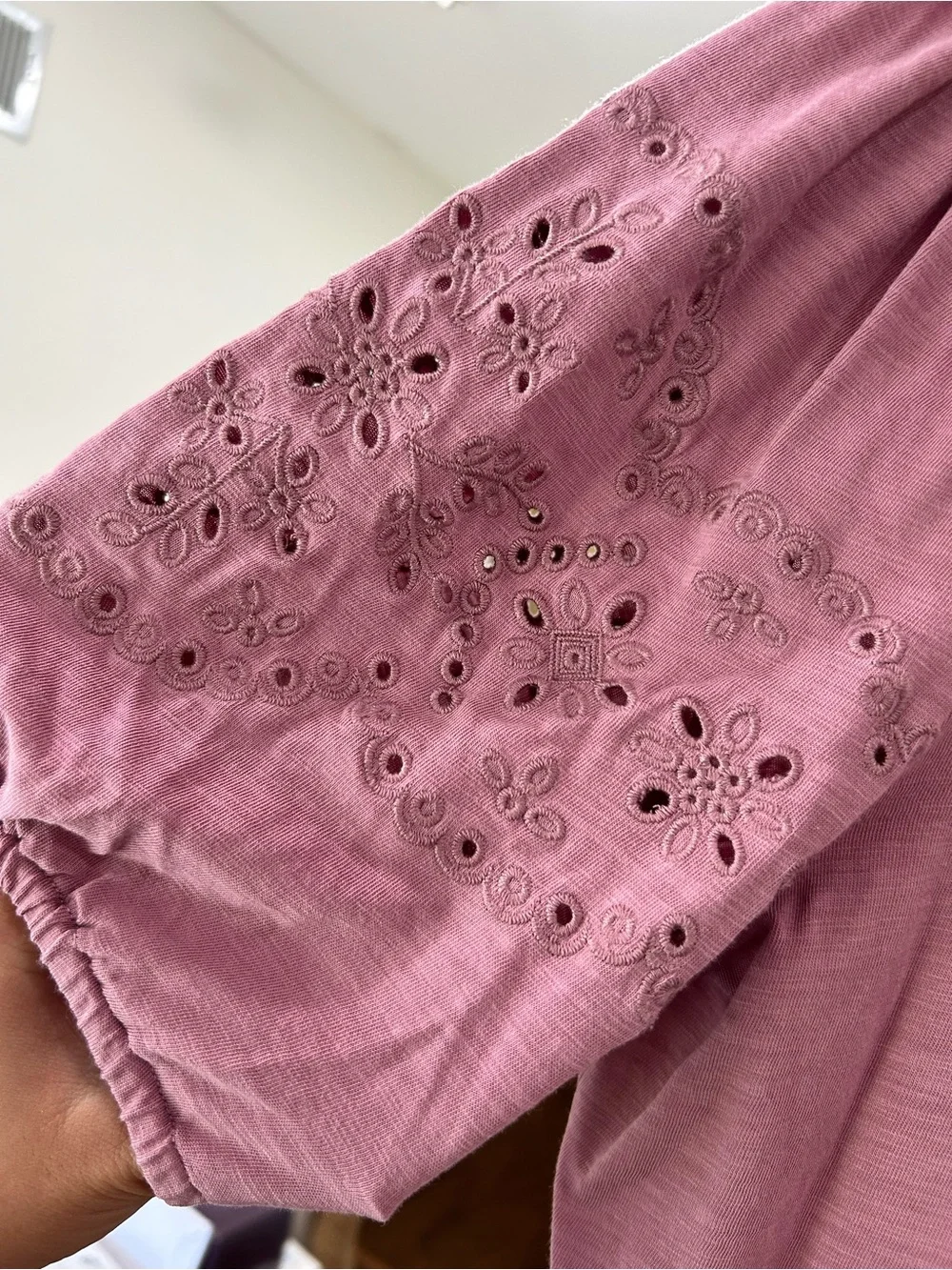 Boden Rose-Pink Eyelet Puff Sleeve Top